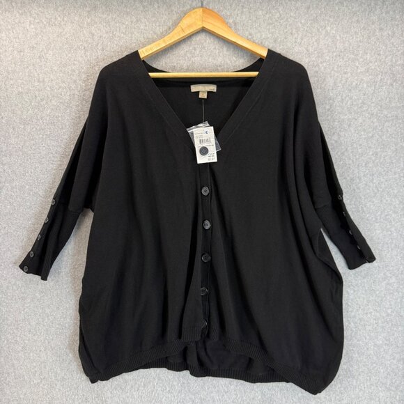 OneA Womens Black‎ Button-Up Cardigan Sweater Button Sleeve Boxy Size Medium NWT - Picture 1 of 15